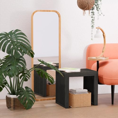 APRTAT Bamboo Dining Bench 17-Inch Indoor Wood Shoe Rack Bench for Entryway | Easy Assemble, Sturdy & Durable,Slatted Design,Versatile Everyday Seating,Living Room Hallway Bedroom Bathroom - color: Black, size: Small