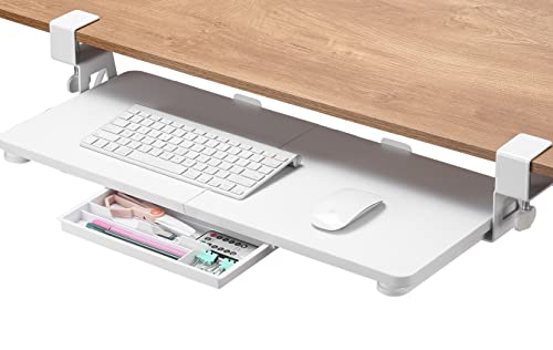 ETHU Keyboard Tray Under Desk, 26.77" X 11.81" Large Size Keyboard Tray with C Clamp-on Mount Easy to Install, Computer Keyboard Stand, Ergonomic Keyboard Tray for Home and Office(White) - color: White