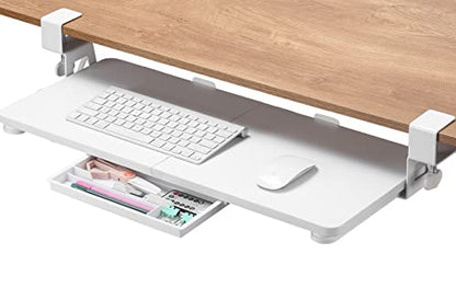 ETHU Keyboard Tray Under Desk, 26.77" X 11.81" Large Size Keyboard Tray with C Clamp-on Mount Easy to Install, Computer Keyboard Stand, Ergonomic Keyboard Tray for Home and Office(White) - color: White