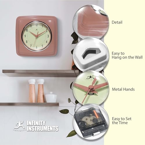 Infinity Instruments Square Retro Wall Clock, Terracotta, 9.25" - color: Terracotta