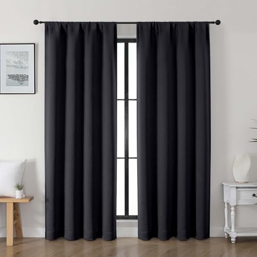 Gwine Black Blackout Curtains for Living Room 72 inches Long 2 Panels, Thermal Insulated Noise Reducing Window Treatment Curtains for Bedroom, Rod Pocket Light Blocking Curtain Drapes, Each 40Wx72L - color: Black, size: 40"W x 72"L (Pack of 2)