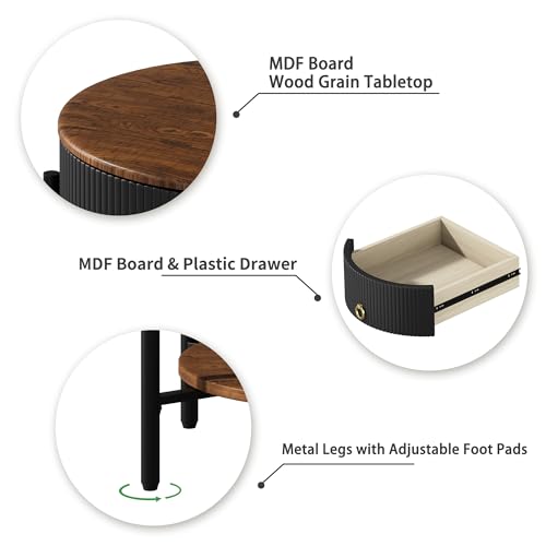 OIOG Wood Grain Side Table with Drawer, 2 Tier End Table, Black and Brown | Round Nightstand, Modern Side table, End Table with Storage, MDF Tabletop ang Shelf, For Living Room, Bedroom, Office, Dorm - color: Black