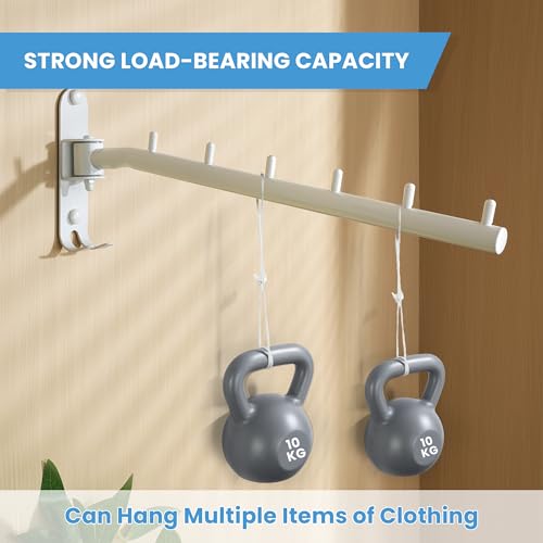 Mooche Swing Clothes Hanger Rack, Garment Racks 11.93" Long, White | 180°Rotation Laundry Drying Rack 304 Stainless Steel Space Saving Wall Mounted for Laundry Room Bedroom Balcony - color: White, size: 1 Pack (6 Hooks)