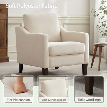 VKNOW Accent Chairs Set of 2, Modern Upholstered Armchairs, Beige | Reading Chairs with Wood Legs, Single Sofa Reading Seat, Flexible Cushion, No Tool Assembly, For Living Room, Bedroom - color: Beige
