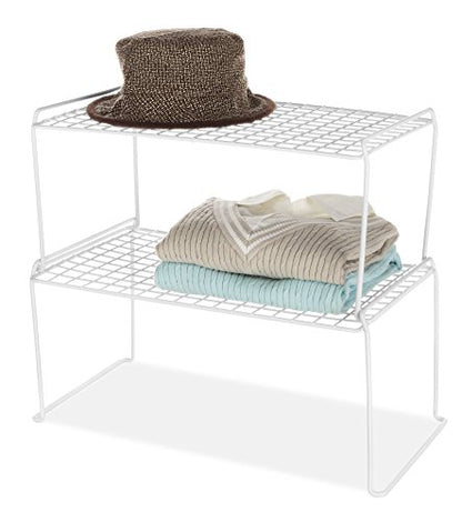 Whitmor Medium 1 Tier Stacking Helper Shelf, Durable Plastic, Wire Shelf, Freestanding, No Assembly, 12"L x 20"W x 9"H, White - size: 1-TIER, 12"L x 20"W x 9"H