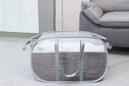 Pop Up Laundry Hamper，with Durable Handles collapsible laundry basket，Easy to Open and Fold for college Dorm,kids room，travel (blue+gray)… - color: blue+gray