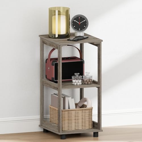 Furinno Romain Nightstand, 2-Tier Tall Night Stand with Shelf, Open Frame Bedside Table, End Table, Side Table, Easy Assembly, for Bedroom, Closet, Dorm, French Oak - color: French Oak