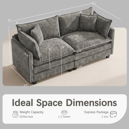 Oversized Loveseat Sofa, 70" Sectional Cloud Couch, 2 Seat Modern Comfy Sofa Chenille Deep Seat Couches with 2 Pillows, for Small Apartment, Living Room (Grey, 70" Loveseat) - color: Grey, size: 70" Loveseat