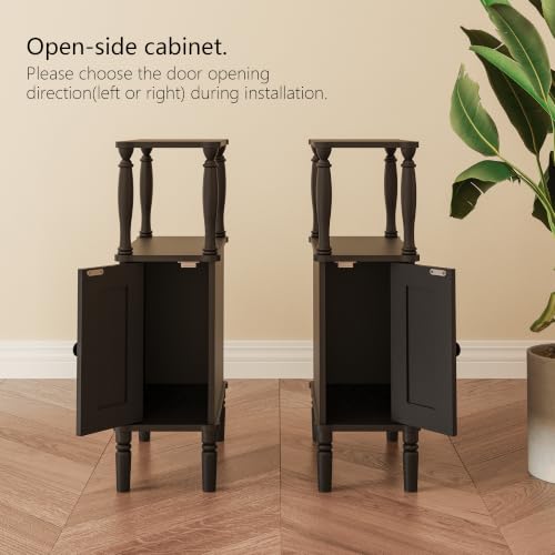 Veegle Narrow Nightstand,Skinny End Side Table (Black) | Mid-Century Modern Night stand with Storage,bedside table for Bedroom and Living Room - color: Black