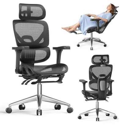 naspaluro Ergonomic Office Chair Lumbar Support High Back 350lbs Capacity | Adjustable Height Breathable Mesh Swivel Desk Chair with 3D Armrest Headrest, Footrest, PU Wheels, Comfy Computer Chair Black - color: Black