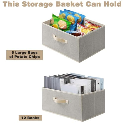 Storage Baskets, 15.7-Inch Woven Fabric Bins, Storage Cubes with Reinforced Handles, Organizer Bins for Closet Shelves, Foldable, for Toys, Clothes, Natural Beige (4PCS/Beige-15.7*11*7.8inch)