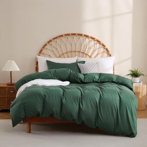 JSD Emerald Green Duvet Cover Set Twin Size | 2 Piece Kids Duvet Cover with Pillow Sham Zipper Closure, Comforter Not Included, Oeko-Tex Certified - color: Hunter Green, size: Twin
