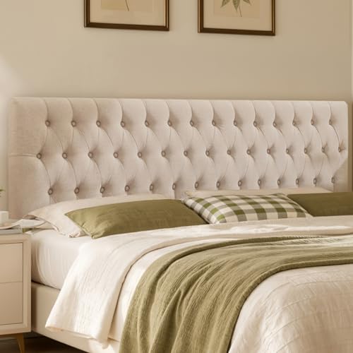 Tufted Upholstered Full Size Bed Headboard in Modern Button Design, Adjustable Solid Wood Head Board, Premium Linen Fabric Padded Headboards in Bedroom (Beige) - color: Beige, size: Full