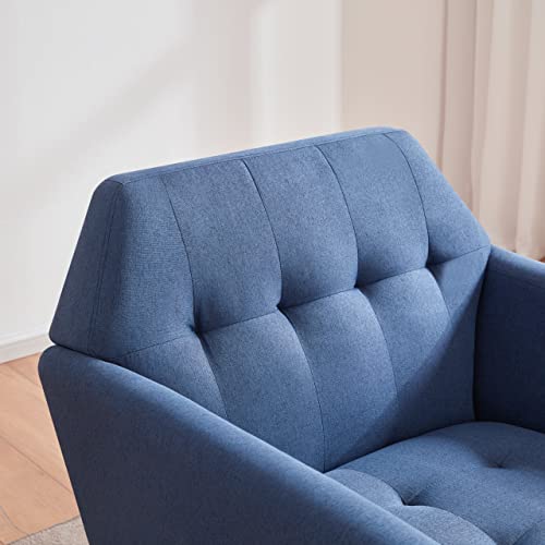 Accent Chairs for Bedroom, Midcentury Modern Living Room Accent Arm Chair, Linen Fabric Comfy Reading Chair, Tufted Sofa Chair, Blue - color: Blue, size: 1 pack