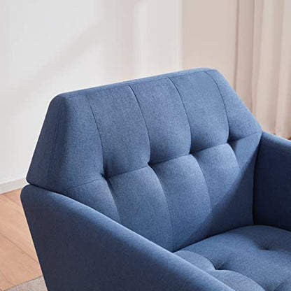 Accent Chairs for Bedroom, Midcentury Modern Living Room Accent Arm Chair, Linen Fabric Comfy Reading Chair, Tufted Sofa Chair, Blue - color: Blue, size: 1 pack