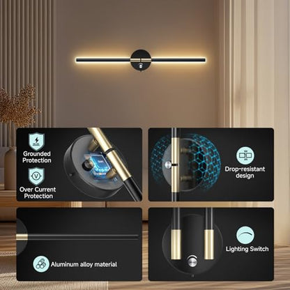 Battery Operated Wall Sconce with 360°DIY Independently Rotate Lamp,Wireless Magnetic Wall Lights with Remote,Timer,Dimmable 3000K-6500K,RGB Wall Sconces Decor for Bedroom,Living Room10000mAh - size: RGB-28.5 inch (Black - 2 Pack)