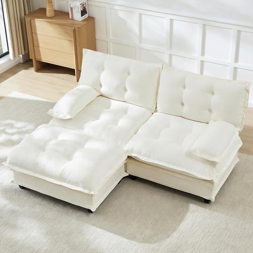 Modular L-Shaped Sofas for Living Room,Roomy Loveseat Couch with Ottoman,Small Chenille Love Seat Cloud Couches,Modern Tufted 2-Seat Sectional Sofa for Small Spaces - color: Beige, size: 2+1
