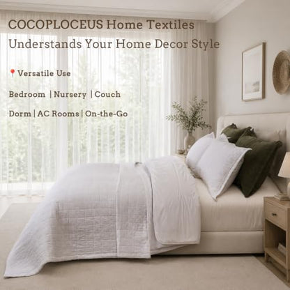 Pre-Washed Cotton California King Size Quilt Set Cream | 106x118 Breathable Bedspread Coverlet,Waffle Textured Blanket,All Season Bedding Set,Fits King & Cal King,with 2 Pillow Shams - color: White, size: Cal King-106x118