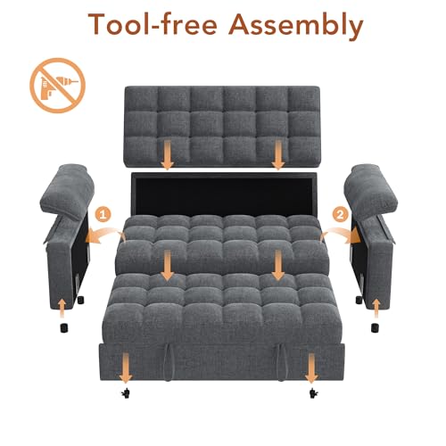 Vipbear Sleeper Sofa Bed, 70" Pull Out Futon Couch with Small Table| USB Port | Side Pockets | Tool-Free Assembly | Adjustable Backrest for Apartment, Office, Guest Room, Chenille Gray - color: Grey