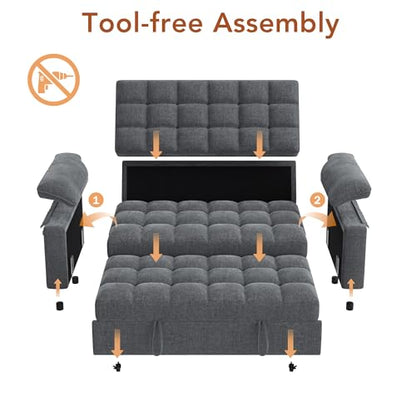 Vipbear Sleeper Sofa Bed, 70" Pull Out Futon Couch with Small Table| USB Port | Side Pockets | Tool-Free Assembly | Adjustable Backrest for Apartment, Office, Guest Room, Chenille Gray - color: Grey