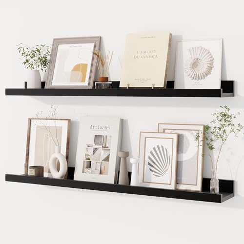 Dreamland Picture Ledge Shelf for Wall, Floating Shelves Set of 2, 32 Inch Long Floating Shelves with Lip for Living Room, Bedroom, Bathroom, Kitchen, Black - color: Black, size: 32inch