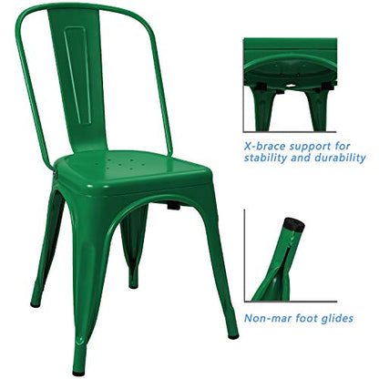Devoko Metal Indoor-Outdoor Chairs - Distressed Style Kitchen Dining Set of 4 Stackable Side Chairs with Back (Green) - color: Green