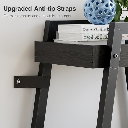 VECELO Ladder Shelf, 4 Tier Wooden Bookshelf with Metal Frame, Freestanding Bookcase Display Shelves and Plant Stand for Living Room/Farmhouse/Bedroom/Home Office-Black - color: Black