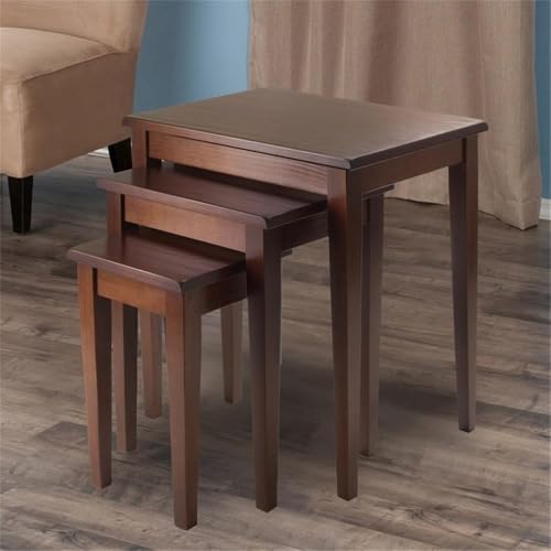 Pemberly Row 3-Piece Solid Wood Nesting Tables, Antique Walnut Finish, Stackable Design, Includes Small, Medium, Large Sizes, Transitional Style for Living Room or Home Office Use - style: Straight Edge Top