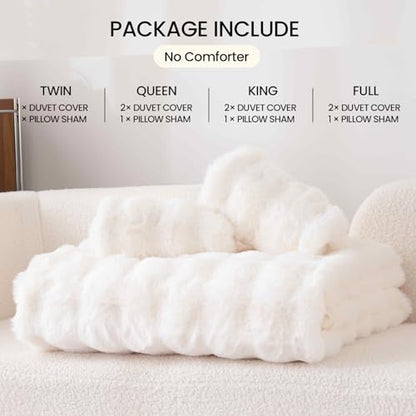 Fluffy White Duvet Cover Twin Set, Soft Shaggy Plush Rabbit Bedding Set 2 Pieces (1 Fuzzy Comforter Cover + 1 Faux Fur Pillow Cases) Zipper Closure（White, Twin） - color: White, size: Twin