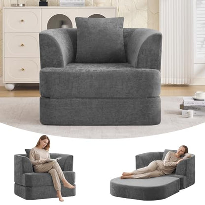 HUBSON 2-in-1 Folding Sofa Bed, Chenille Convertible Single Sleeper Chair Bed, Modern Boneless Foldable Couch, High-Density Foam Lounge Chair for Living Room, Bedroom, No Assembly Required, Dark Grey - color: Dark Grey