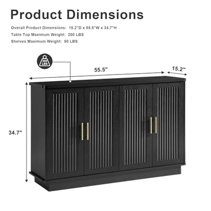 Okvnbjk Modern Sideboard Buffet Cabinet with Storage, Black | Fluted Coffee Bar Cabinet with 4 Doors & Adjustable Shelves for Kitchen, Dining Room, Living Room & Hallway - color: Black