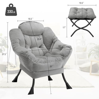 Lazy Chair with Folding Ottoman Modern Large Accent Chair,Contemporary Lounge Leisure Sofa Chair with Armrests Upholstered Sofa Armchair Reading Chair for Bedroom,Dorm&Office (Light Grey-f) - color: Light Grey