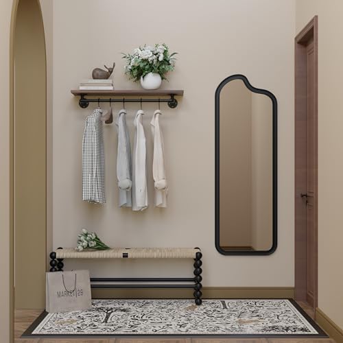 Clothes Rack 36in, Wall Mounted Garment Rack with Real Walnut Wood Shelf, Heavy Duty Hanging Clothes shelf, Multi-Purpose Hanging Rod, Space-Saving Closet Storage (Walnut, 1T36IN) - color: Walnut, size: 1T36IN