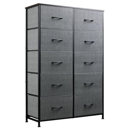 WLIVE Tall Dresser for Bedroom with 10 Fabric Drawers, Dark Grey | 10 Drawers, Fabric Dresser for Closet, Storage Tower with Cabinet, Metal Frame - color: Dark Grey