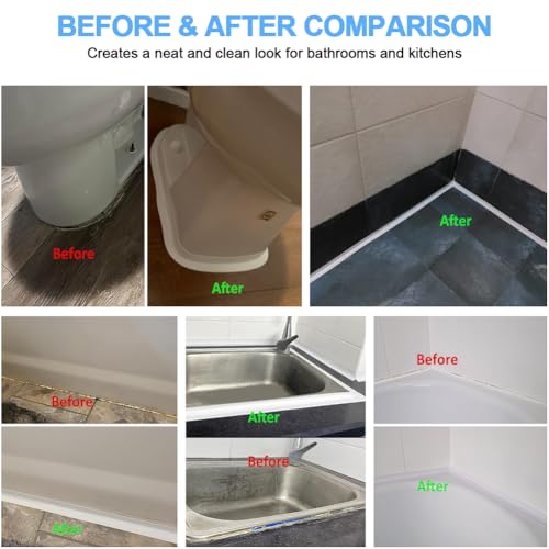 2 Rolls Caulk Tape Self Adhesive, Bathroom Waterproof White Caulking Sealant Strip Peel & Stick Wallpaper Floor Tile Toilet Tub Sink Backsplash Kitchen Wall Decor, Easier to Use Than Silicone Caulk - style: White