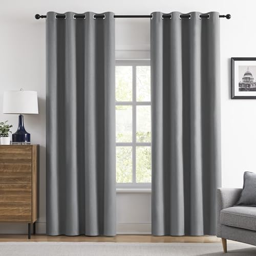 KangBang 100% Blackout Linen Curtains 90 Inches Long Set of 2 | Neutral Gray Textured Drapes, Room Darkening, Noise Canceling, Anti-Rust Grommet, For Modern Living Spaces, 52Wx90L - color: Grey, size: 52"W x 90"L (Pack of 2)