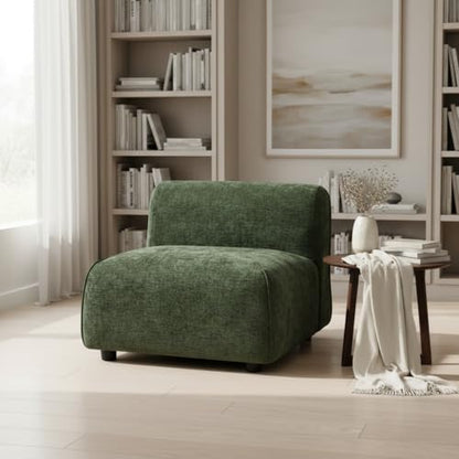 Christopher Knight Home Heca Low Profile Modern Accent Chair, Upholstered Lounge Chair Indoor, Curved Single Sofa, Wooden Frame and Thick Cushion, Space-Saving Armless Living Room Chair, Green - color: Green