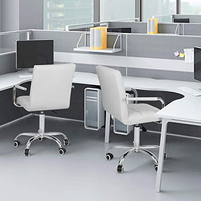 JUMMICO Vanity Modern Office Chair with Wheels White Desk Chair PU Leather Mid-Back Rolling Cute Task Chair for Office, Teen,Make Up,Bedroom Desks (White) - color: White