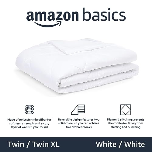 Amazon Basics Reversible Lightweight Microfiber All Season Comforter Blanket, Twin/Twin XL, White - color: White, size: Twin/Twin XL