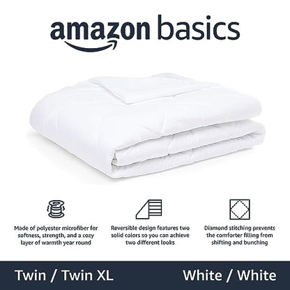 Amazon Basics Reversible Lightweight Microfiber All Season Comforter Blanket, Twin/Twin XL, White - color: White, size: Twin/Twin XL