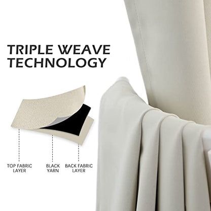 MYSKY HOME Beige Bedroom Blackout Curtains, 42 x 63 Inch, Dark Grommet Living Room Curtains - color: Beige, size: 42"W x 63"L (Pack of 1)