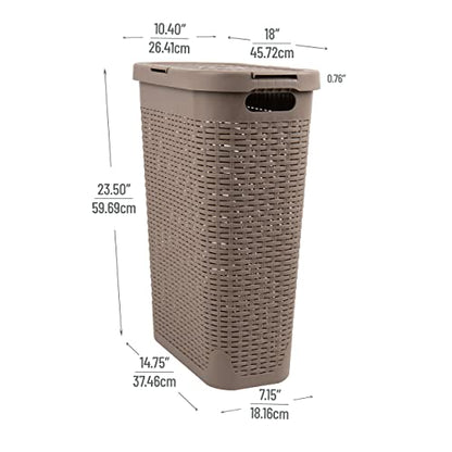 Mind Reader Slim Laundry Hamper with Lid, 40L Clothes Basket, Narrow Tapered Design with Ventilated Cutout Pattern, Plastic, Tan - color: Tan, size: Single