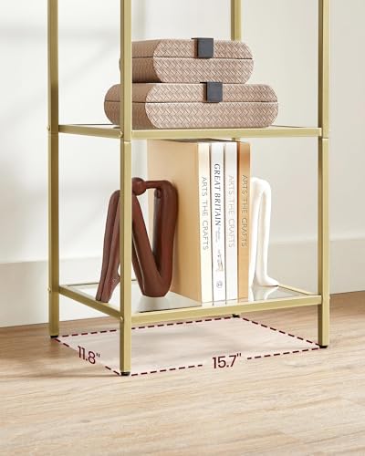 VASAGLE Bookcase, 5-Tier Bookshelf, Slim Shelving Unit for Bedroom, Bathroom, Home Office, Tempered Glass, Steel Frame, Metallic Gold ULGT029A01 - color: Metallic Gold, size: 5 Tiers (15.7"W x 49"H)