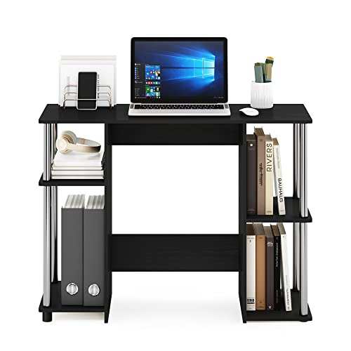 Furinno Jaya Computer Study Desk, Americano/Stainless Steel | Open Storage, Computer Study Desk, Office Desk, Stainless Steel, for Home Office, Bedroom, Dorm - color: Americano/Stainless Steel