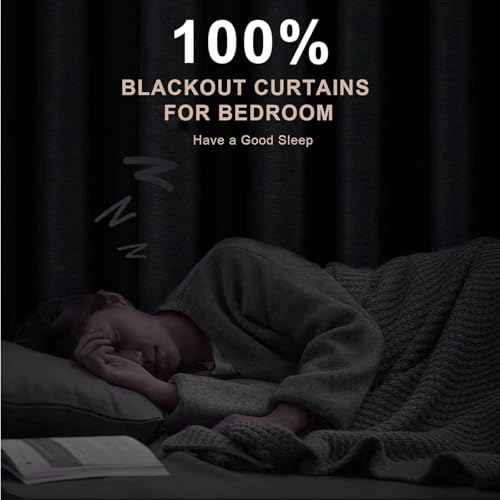 INOVADAY 100% Blackout Curtains 63 Inches Length 2 Panels Set, Back Tab/Rod Pocket Linen Black Out Curtains for Bedroom, Thermal Insulated Window Drapes - Cream, W50 X L63 | Linen Textured, Light Blocking, Room Darkening, Thermal Insulated, Back Tab Top,