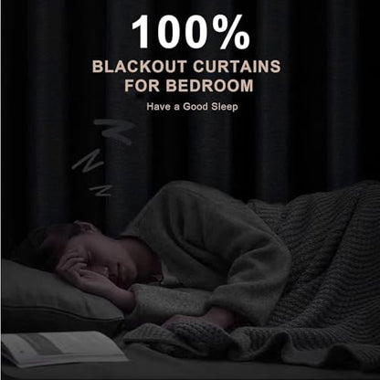 INOVADAY 100% Blackout Curtains 90 Inches Length 2 Panels Set, Back Tab/Rod Pocket Linen Black Out Curtains for Bedroom, Thermal Insulated Window Drapes - Cream, W50 X L90 | Linen Textured, Light Blocking, Room Darkening, Thermal Insulated, Back Tab Top,