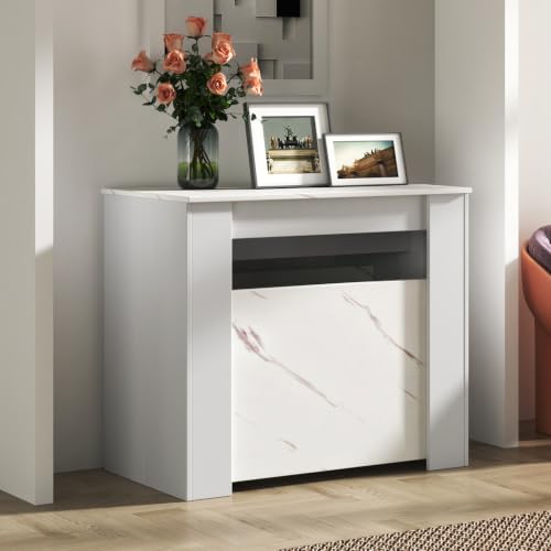 Expandable Dining Table, Transformer Console to Dining Table for 12 People, Folding Space Saving Dining Room Table with Elegant Faux Marble Top, Marble White - color: A Marble & White, size: Style A