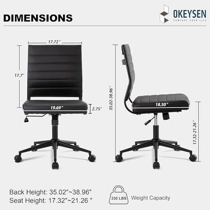 Okeysen Office Desk Chair No Arms, Mid Back Ergonomic Swivel Black Armless Conference Room Chairs, Adjustable Height PU Leather Home Desk Chair, Modern Small Rolling Computer Task Chair - color: Black With Black Frame
