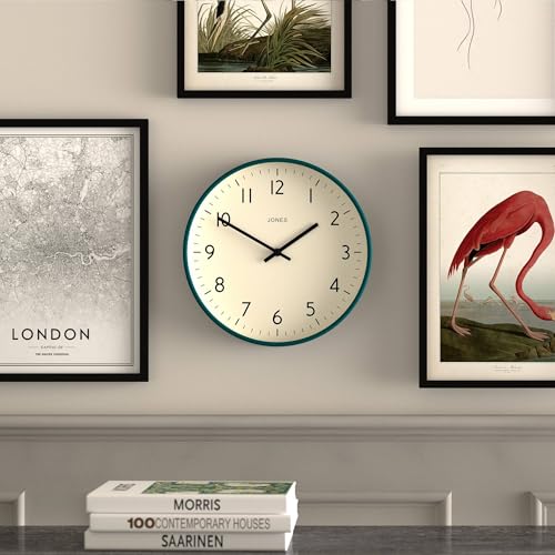 JONES CLOCKS® Studio Clock | Modern Round wall Clock | 12" | Dark Green | Easy to Read Numbers | Versatile Design for Kitchen, Living Room or Office - color: Eden Green