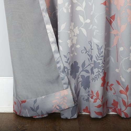 Sun Zero Kara Floral Print Energy Efficient Rod Pocket Curtain Panel, 54" x 95", Gray - color: Grey, size: 54"W x 95"L (Pack of 1)